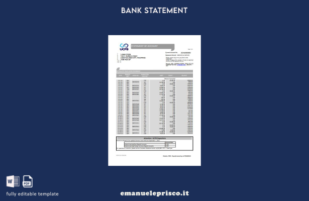 Modello Excel di estratto conto bancario UCPB delle Filippine in stile verificat